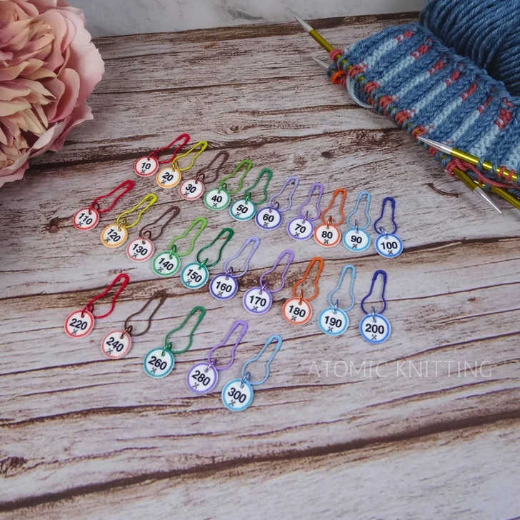 Rainbow Rows Cast On Stitch Markers - Numbered Stitch Markers 10–300 – Colour Coded Knitting Counting Markers