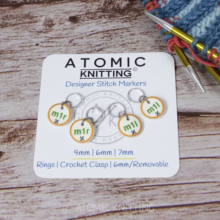 Make 1 right (m1r) and Make 1 left (M1l) | Gold & Green Instruction Stitch Marker Set of 4