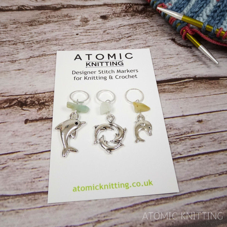 Dolphin & Amazonite Gemstone Stitch Marker Set - Set of 3