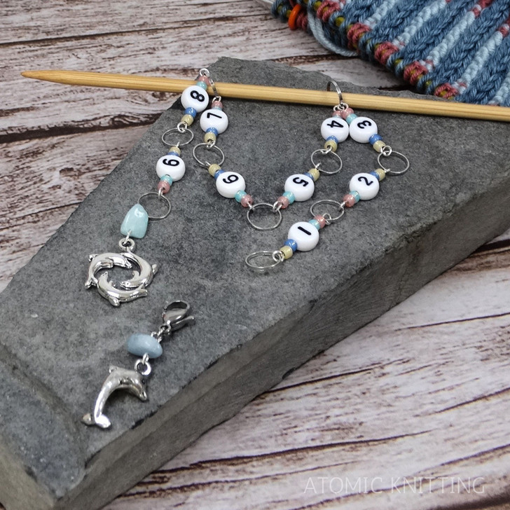 Dolphins Row Counter Chain | Knitting Row Counter | No Click Stitch Marker Counter | Coastal Knitting Tool UK