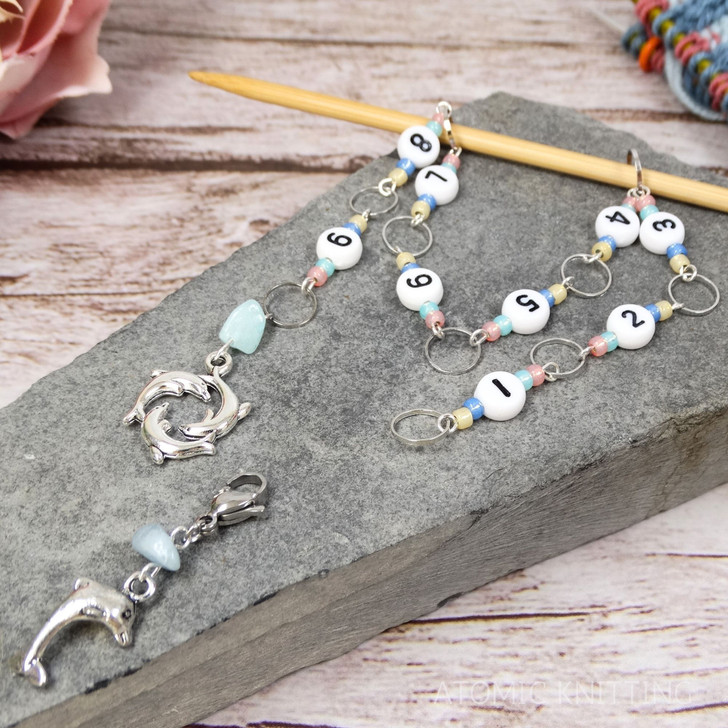 Dolphins Row Counter Chain | Knitting Row Counter | No Click Stitch Marker Counter | Coastal Knitting Tool UK