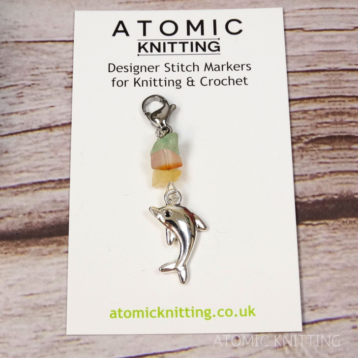 Dolphin with Green Amazonite and Aventurine Chip Gemstone | Progress Stitch Marker