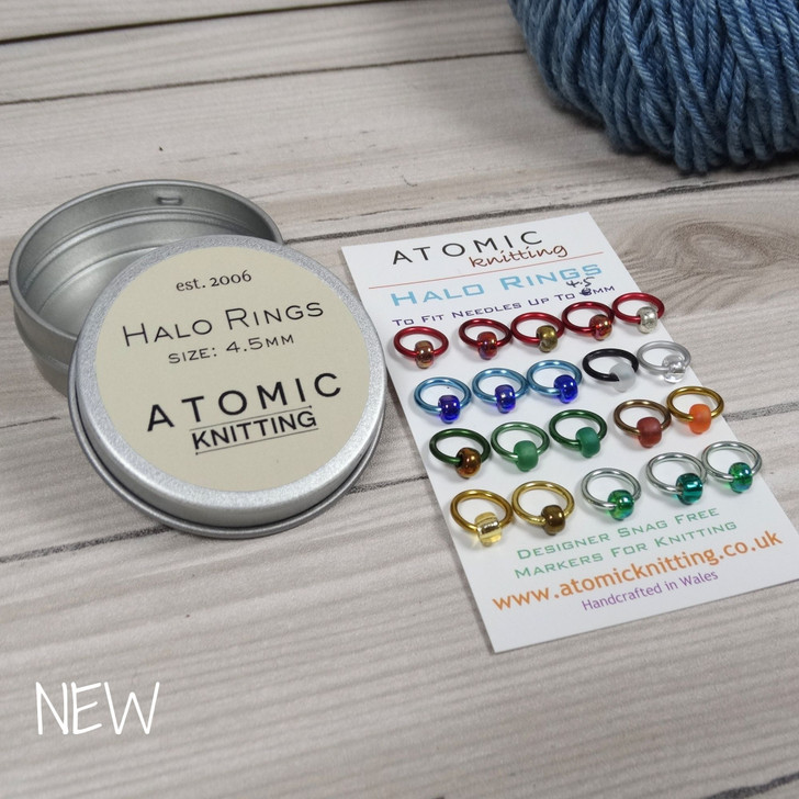 Halo Stitch Markers for Knitting with Storage Tin | Set of 20 Handmade Snag-Free Ring Markers