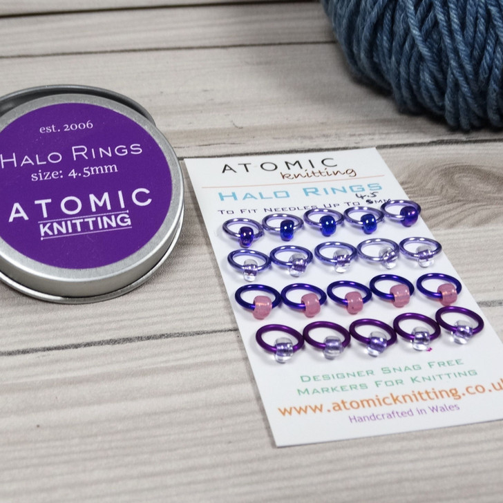 Purple Mix Halo Stitch Markers for Knitting with Storage Tin | Set of 20 Handmade Snag-Free Ring Markers