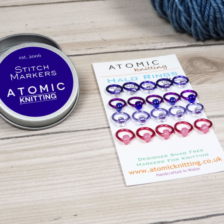 Joy Mix Halo Stitch Markers for Knitting with Storage Tin | Set of 20 Handmade Snag-Free Ring Markers