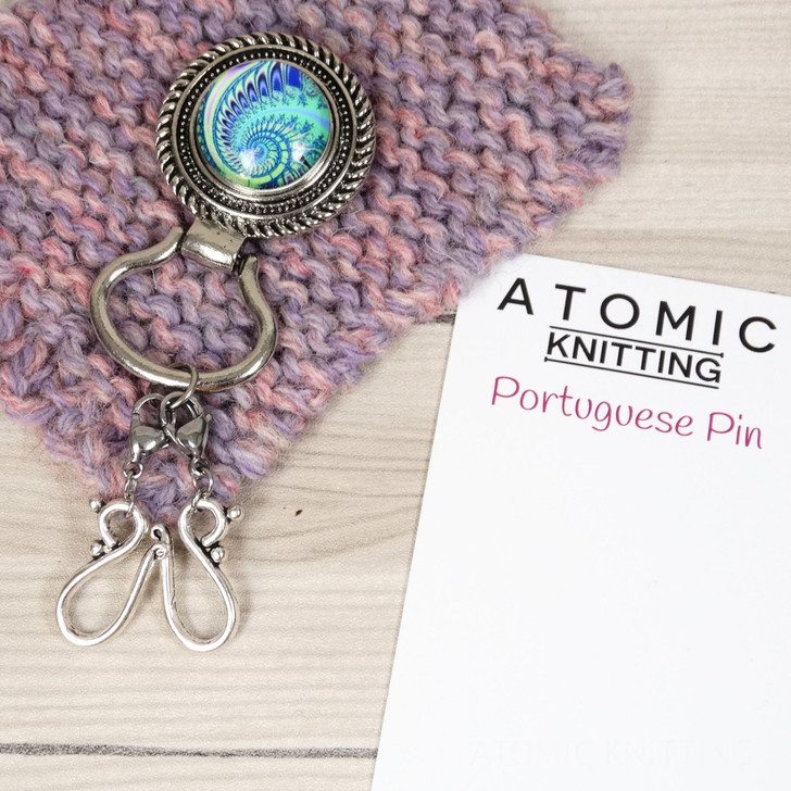 Cerulean Wave Magnetic Portuguese Knitting Pin - Detachable Double Hook