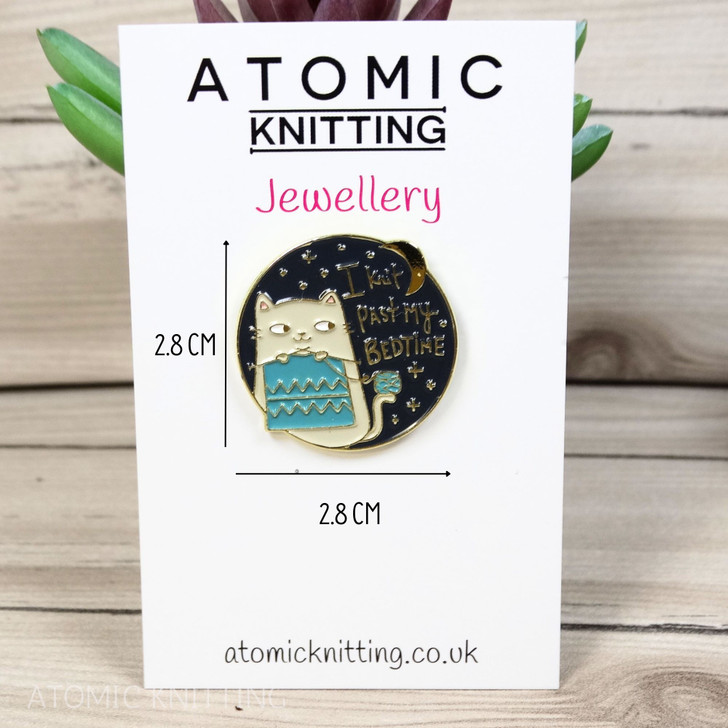 I Knit Past My Bedtime - Cat and Moon Enamel Pin Badge