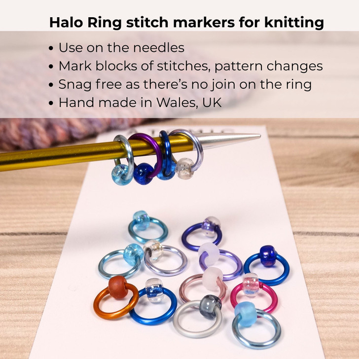 August Mystery Mix Halo Stitch Markers for Knitting | Set of 16 Handmade Snag-Free Ring Markers