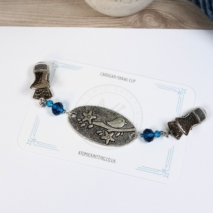 Teal Bead and Bird Cardigan Clip Fastener UK