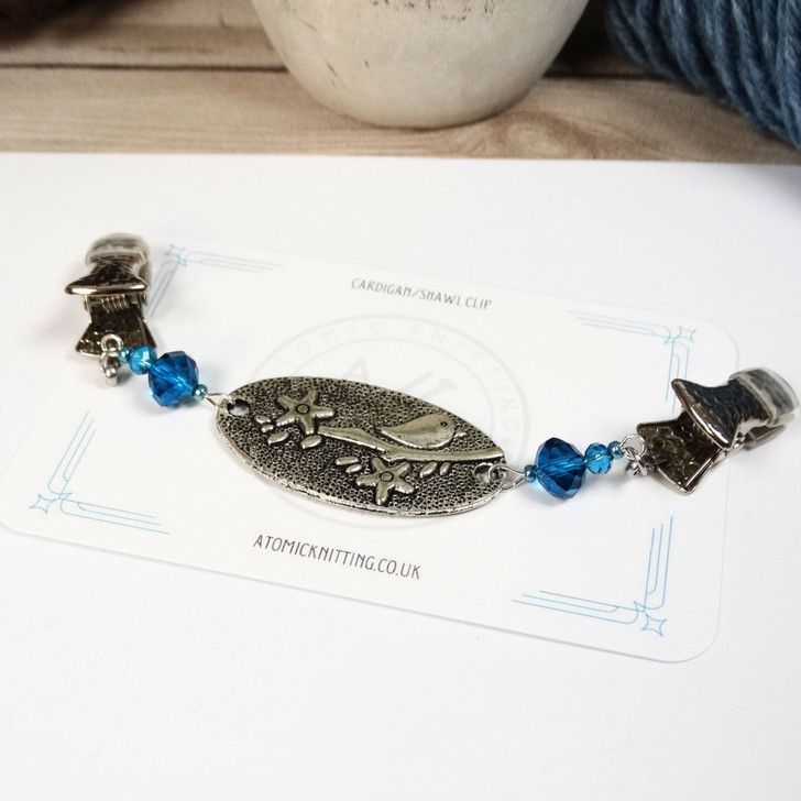 Teal Bead and Bird Cardigan Clip Fastener UK