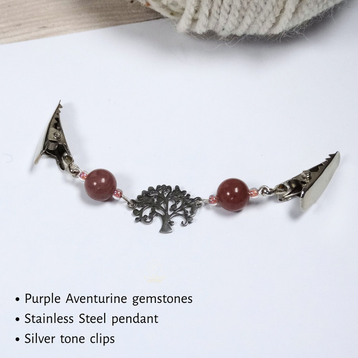 Purple Aventurine & Tree Cardigan Clip Fastener UK