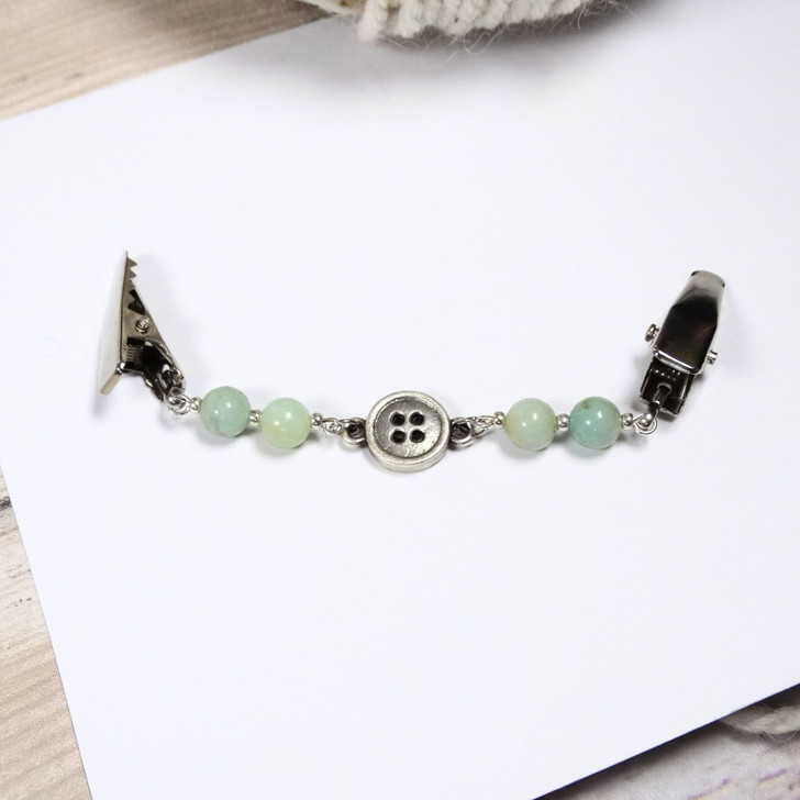 Green Amazonite & Button Cardigan Clip Fastener UK