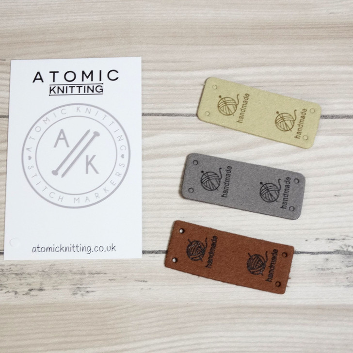 Faux Leather Handmade Labels with ball of yarn | Embossed Tags | Forest Colours | Set of 3