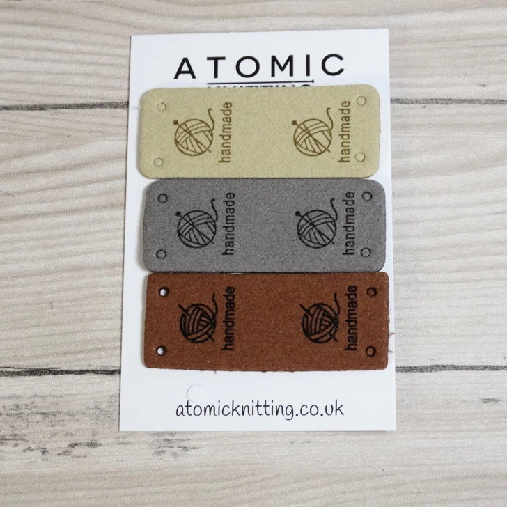 Faux Leather Handmade Labels with ball of yarn | Embossed Tags | Forest Colours | Set of 3