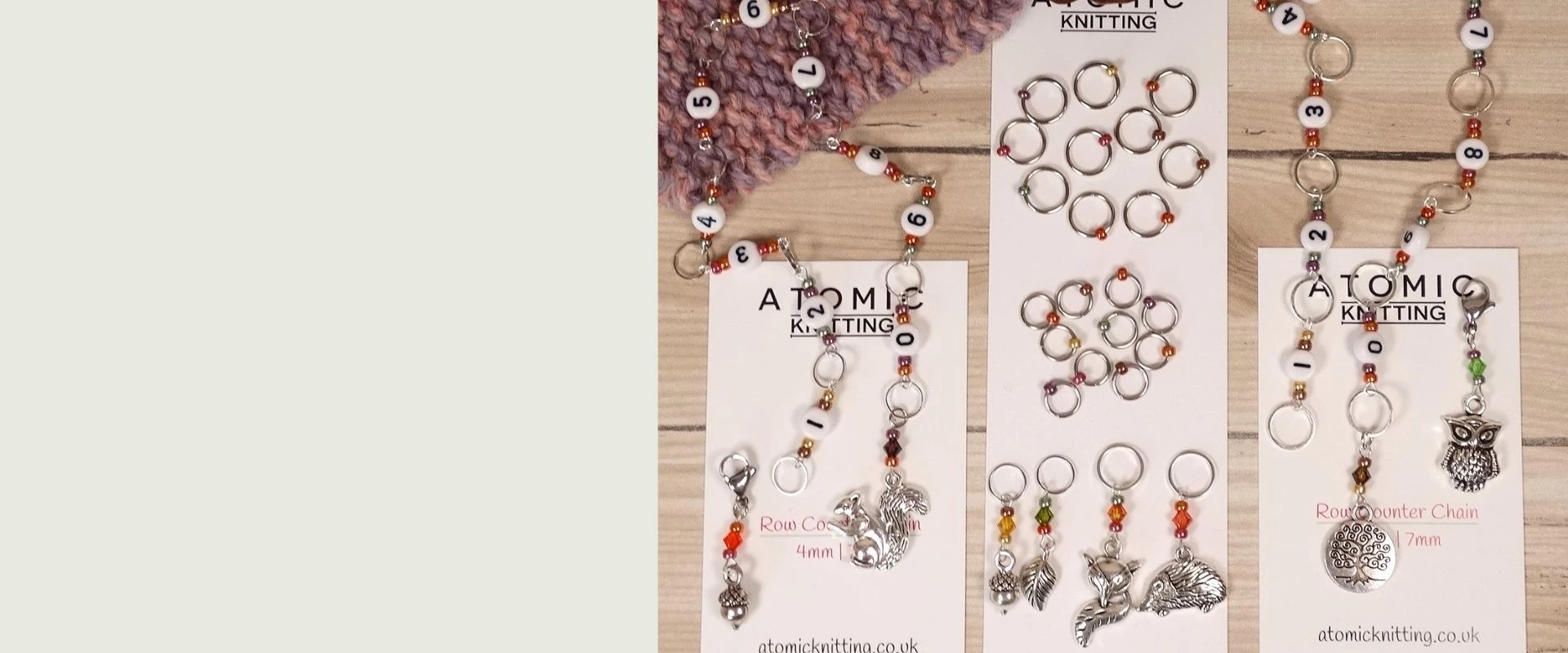 Autumn stitch markers and row counter bundles with squirrels, acorns and foxes