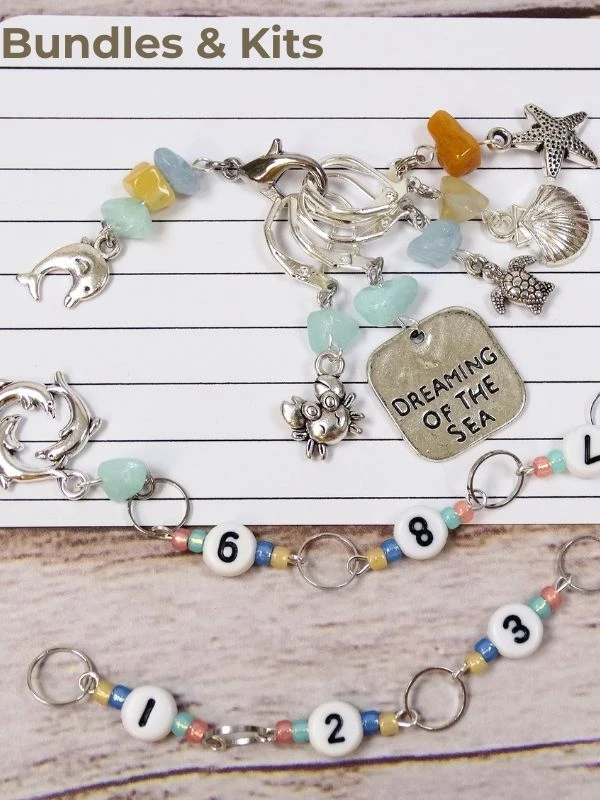 Stitch markers and knitting notion bundles for knitters and crocheters