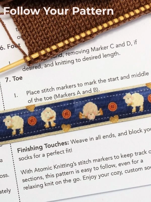 Sheep magnetic pattern guide on a knitting pattern