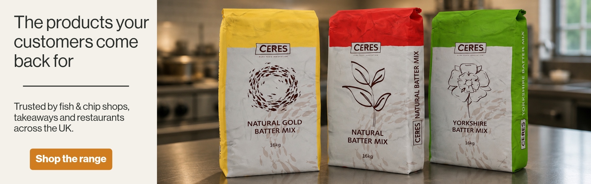 ceres bags lined up in a commercial kitchen