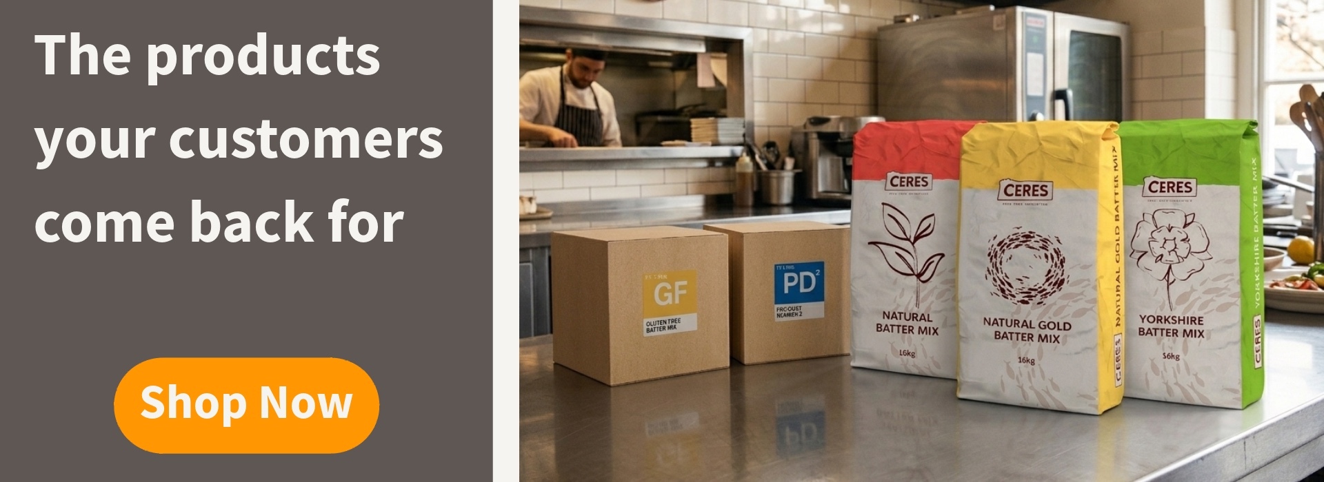 ceres bags lined up in a commercial kitchen