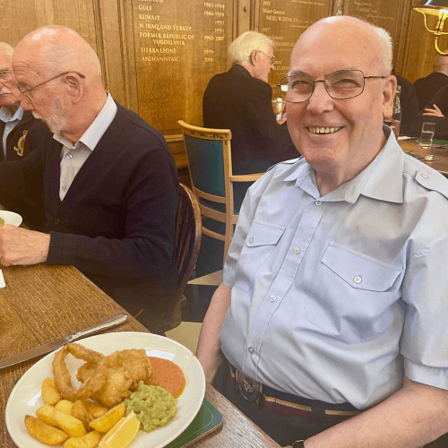 Chelsea Pensioners enjoy fish & chips on National Fish & Chip Day