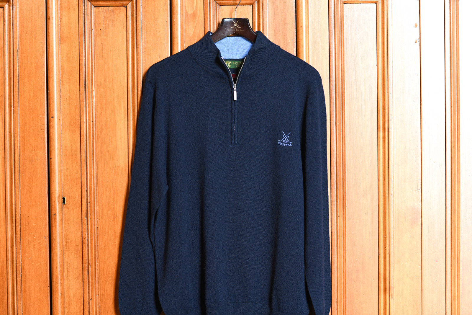 Hawico Cashmere Zip Neck Sweater (Kingsbarns) - Navy/African Lily