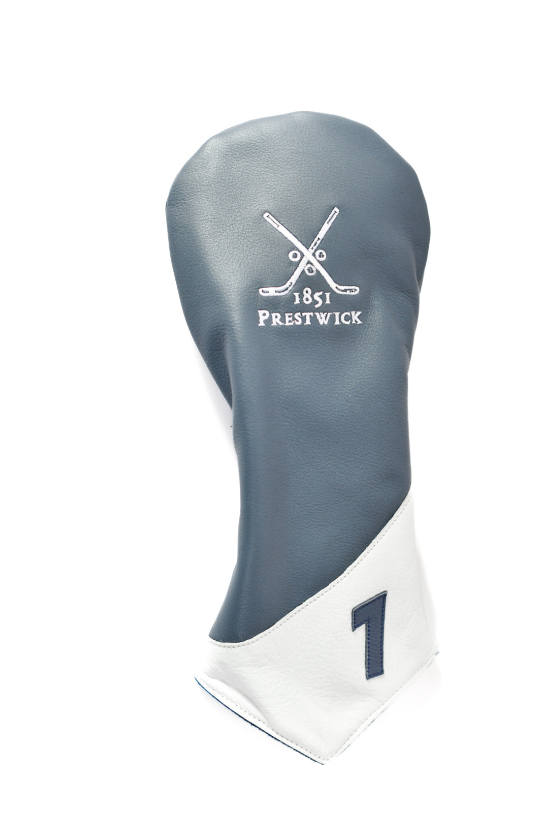 Prestwick Leather Headcover - Steel Blue/White