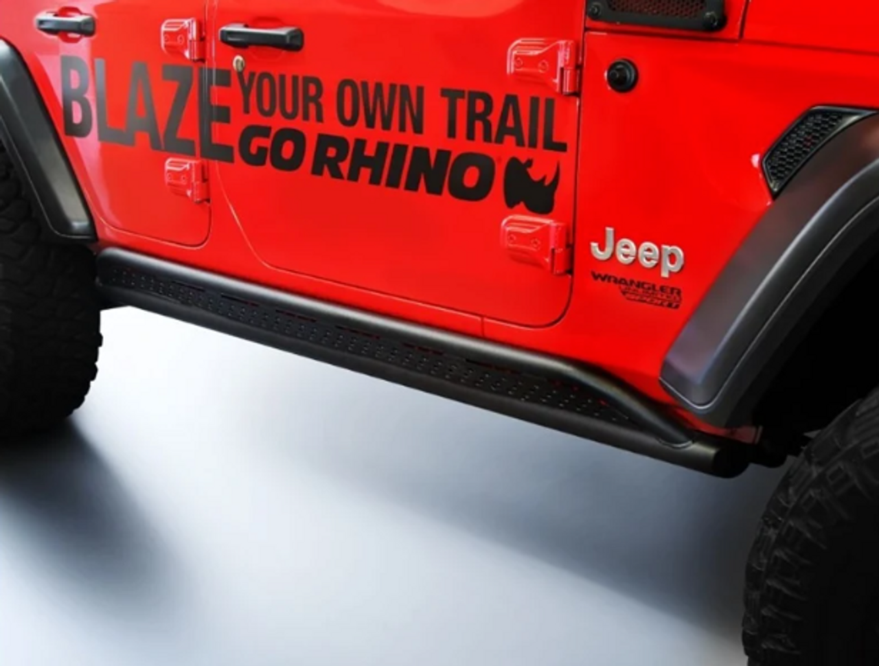 Go Rhino FS4506T Frame Mounted Sliders in Black for Jeep Wrangler JL 4 Door 2018+