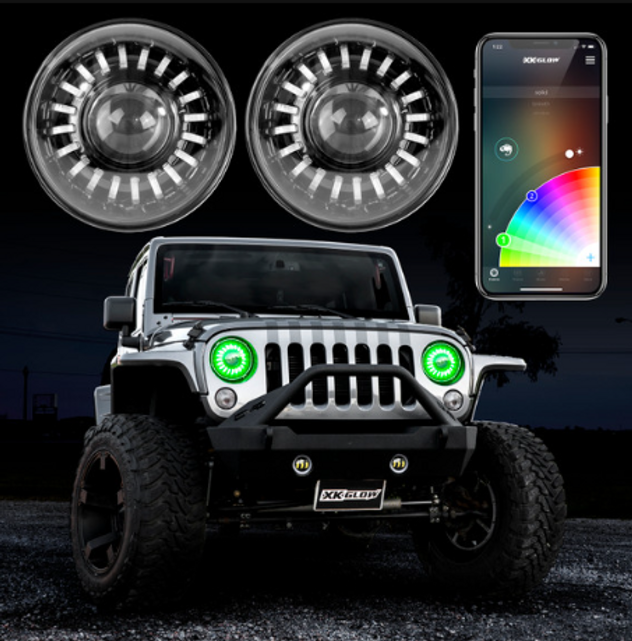 XK Glow XK-7IN-JP-KIT 7" RGB XKChrome LED Headlights for Jeep Wrangler TJ & JK 1997-2018