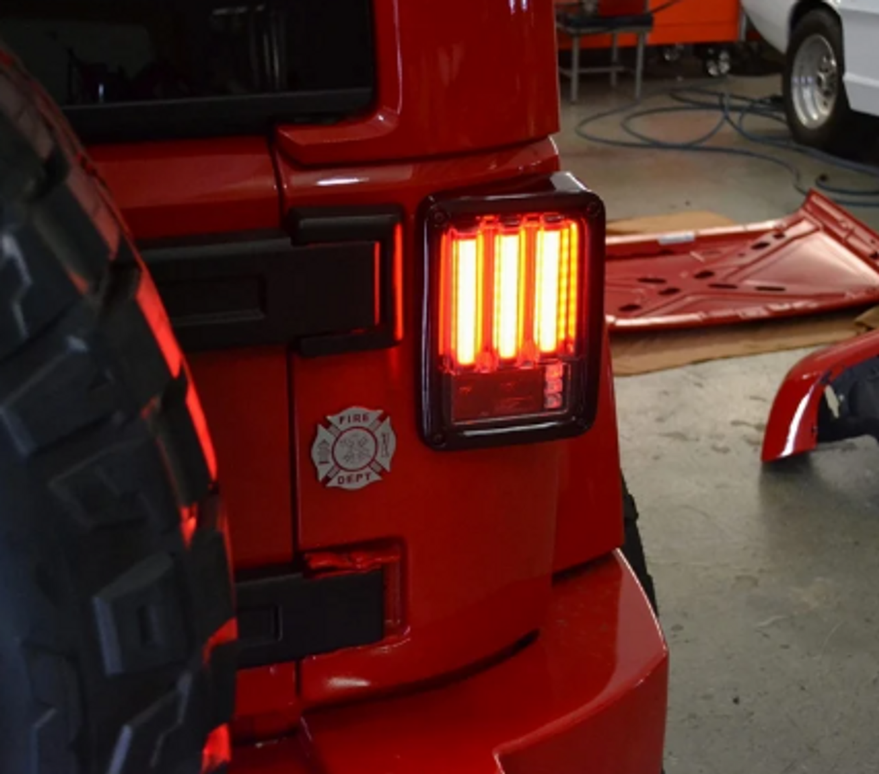 Recon 264234LEDRD Scanning LED Bar Style Tail Lights in Red for Jeep Wrangler JK 2007-2018