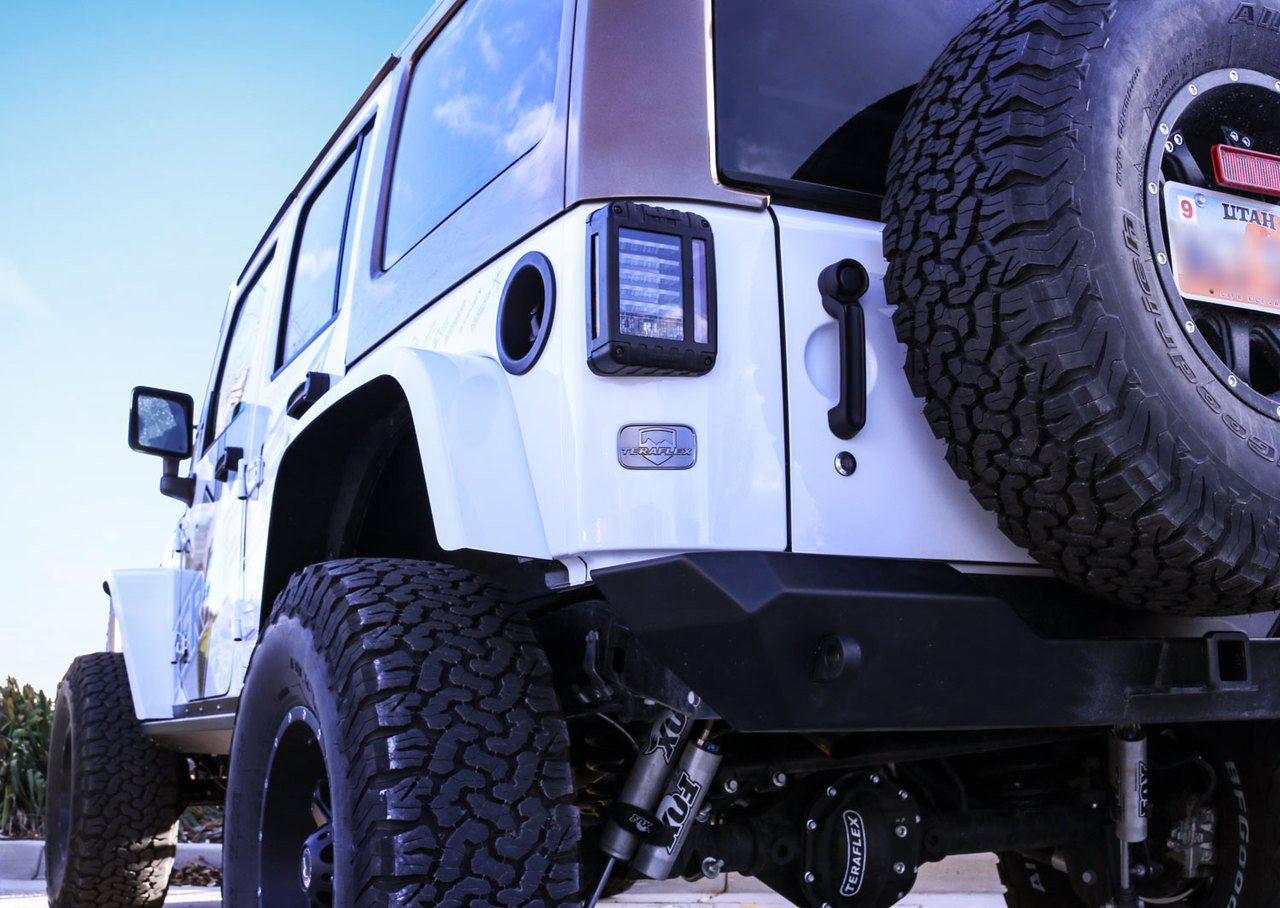 TeraFlex License Plate Delete Badge Mounted on Jeep Wrangler JK