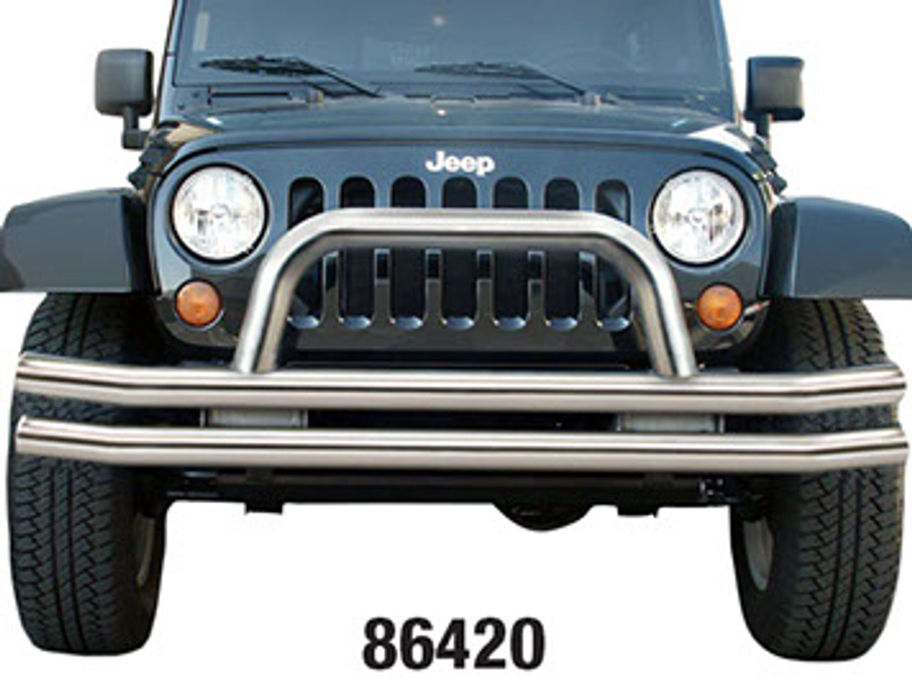 Rampage Products Front Double Tube Bumper in Stainless Steel for Jeep JK