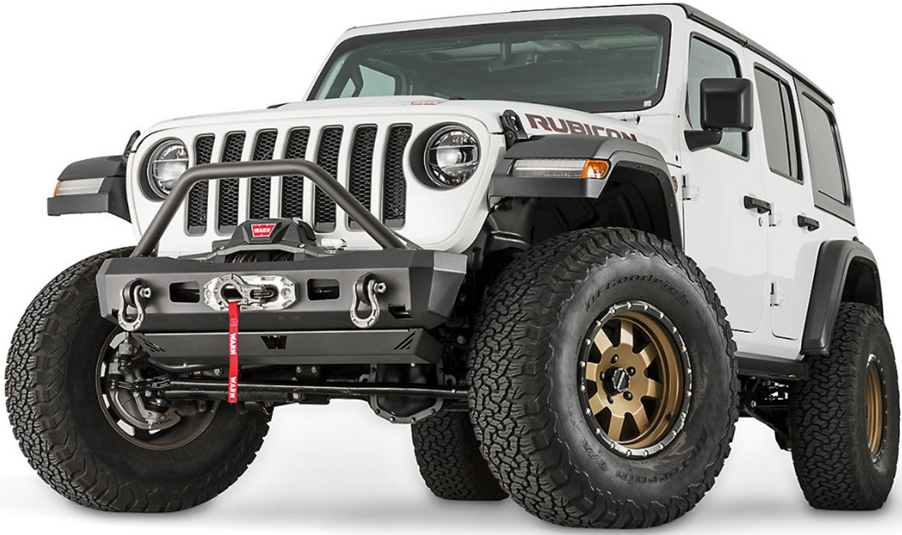 WARN 101330 Elite Series Stubby Front Bumper with Grille Guard for Jeep Wrangler JL & Gladiator JT 2018+