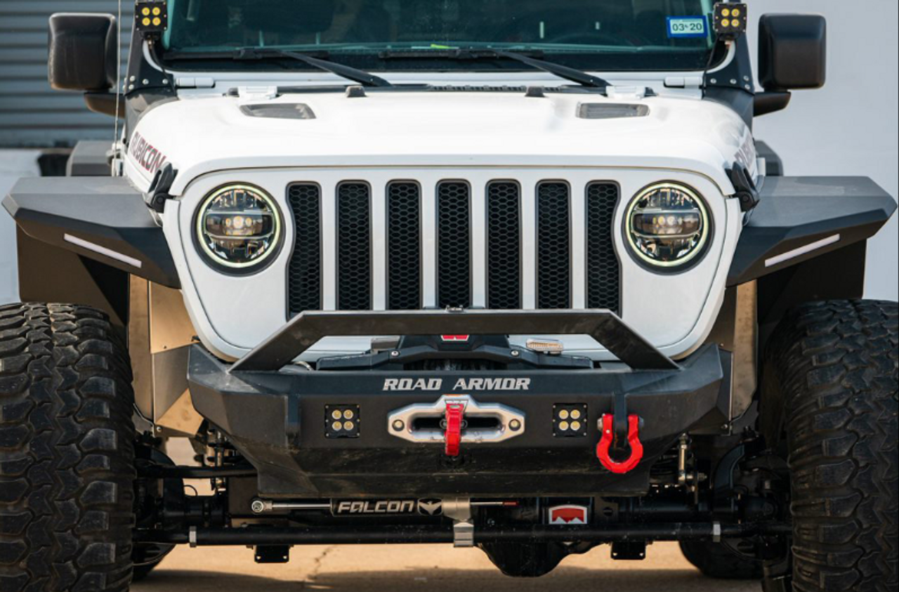 Road Armor 518AFFWB Stealth Steel Wide Front Fender Flares with Switchback DRL LED Lights for Jeep Wrangler JL & Gladiator JT 2018+