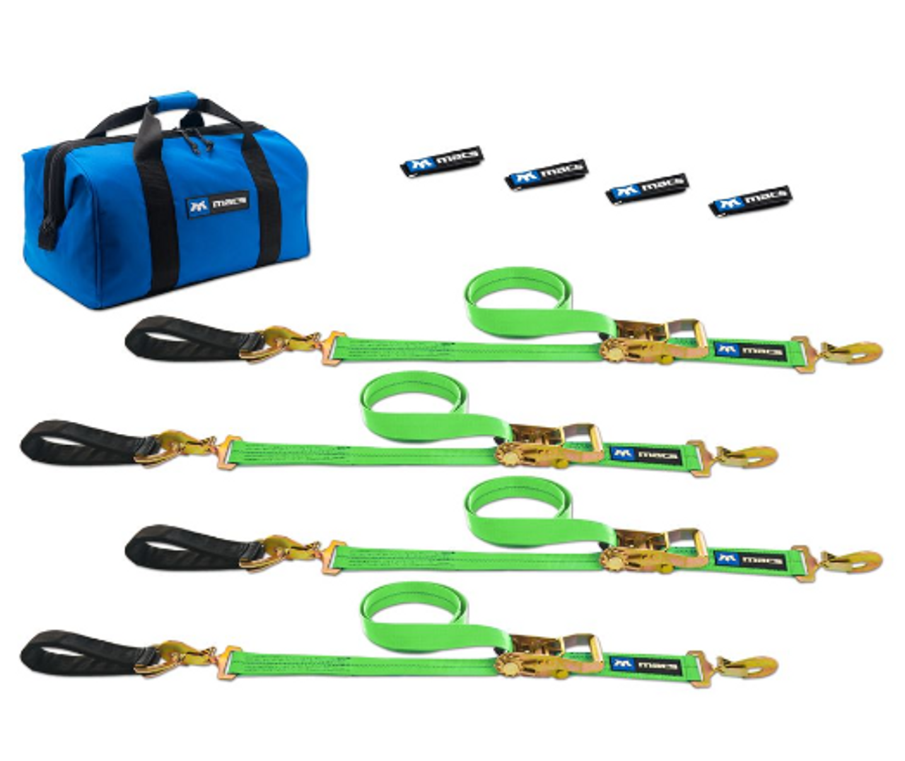 Mac's Custom Tie Downs Ultra Pack Tie Down Straps with Detachable Axle Straps in Green