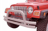Side View of Rampage Products Front Bumper with Hoop in Stainless