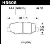 Hawk Performance HB608Y.630 LTS Rear Disc Brake Pads for Jeep Wrangler JK 2007-2018
