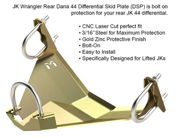 MetalCloak 3373 Rear Dana 44 Differential Skid Plate for Jeep Wrangler JK 2007-2018
