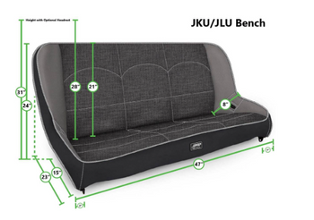 PRP Seats A3647 Classic Series Rear Suspension Bench Seat for Jeep Wrangler JK & JL 4 Door 2007+