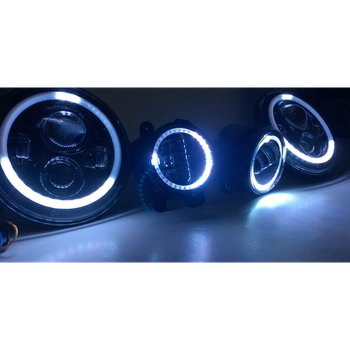 Quake LED QTE781 7" Headlight & Fog Light Package RGB Accents for Jeep Wrangler JK 2007-2018