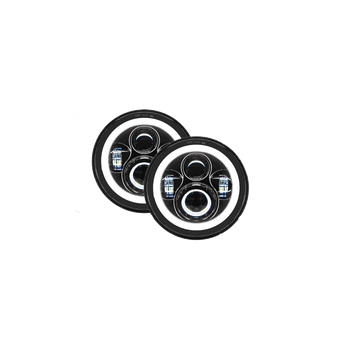 Quake LED QTE968 7" Headlight & Fog Light Package White DRL Halo/Amber Turn Signals for Jeep Wrangler JK 2007-2018