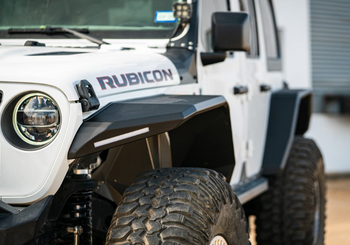 Road Armor 518AFFWB Stealth Steel Wide Front Fender Flares with Switchback DRL LED Lights for Jeep Wrangler JL & Gladiator JT 2018+