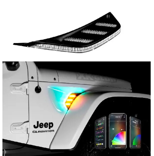 XK Glow XK-VENT-RGB-KIT RGB/Amber Fender Air Vent LED Lights for Jeep Wrangler JL & Gladiator JT 2018+