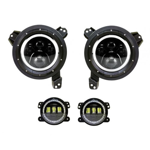 Quake LED QTE962 Headlight/Fog Light Package White DRL Halo/Amber Turn Signals for Jeep Wrangler JL & Gladiator JT 2018+