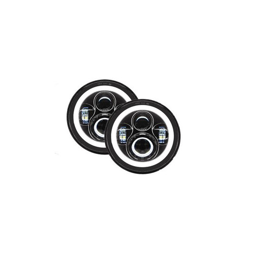 Quake LED QTE959 7" Headlighs White DRL Halo/Amber Turn Signals for Jeep Wrangler JK 2007-2018