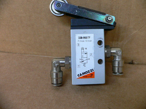 CAMOZZI 338-955TF MECHANICAL VALVE, ROLLER LEVER, SPOOL TYPE, SPRING RETURN