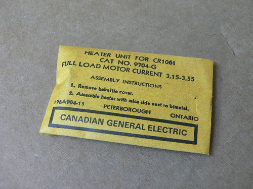 GE GENERAL ELECTRIC 9704-G OVERLOAD THERMAL UNIT HEATING ELEMENT