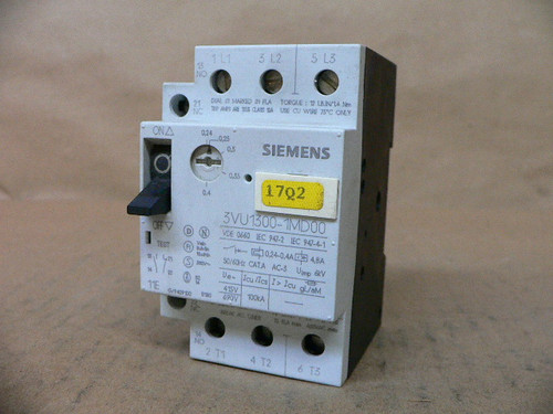 Siemens 0.24-0.4 A Circuit Breaker 3VU1300-1MD00 Siemens 0.24-0.4 A Circuit Breaker 3VU1300-1MD00