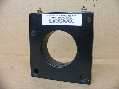 INSTRUMENT TRANSFORMERS INC 7ASHT501 CURRENT TRANSFORMER 50-400HZ RATIO:500:5 INSTRUMENT TRANSFORMERS INC 7ASHT501 CURRENT TRANSFORMER 50-400HZ RATIO:500:5