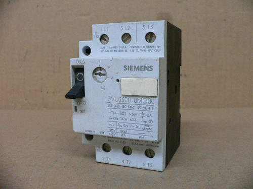 SIEMENS 690V 20A MOTOR PROTECTION CIRCUIT BREAKER, 3VU1300-0MG00 SIEMENS 690V 20A MOTOR PROTECTION CIRCUIT BREAKER, 3VU1300-0MG00