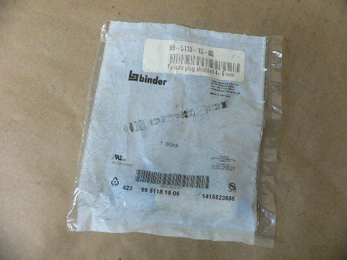 BINDER 99-5118-15-05 (FACTORY SEALED) FEMALE PLUG SHIELDED 4-6MM BINDER 99-5118-15-05 (FACTORY SEALED) FEMALE PLUG SHIELDED 4-6MM